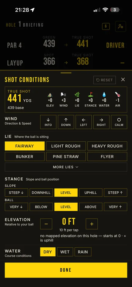 Master Caddies — Shot Conditions